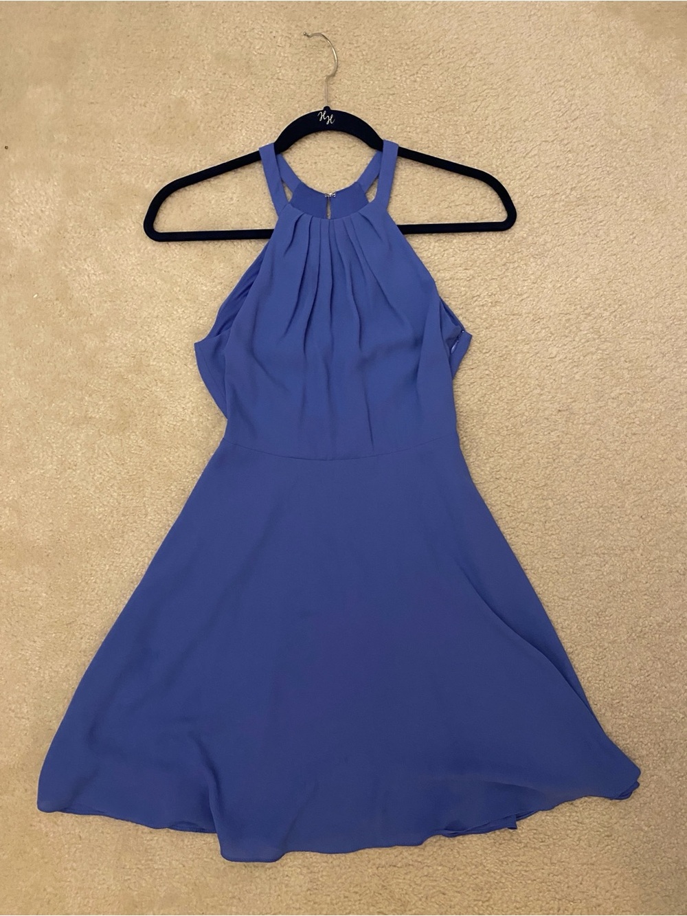 Express Lavender Blue One-Shoulder Halter Fit-and-Flare Dress